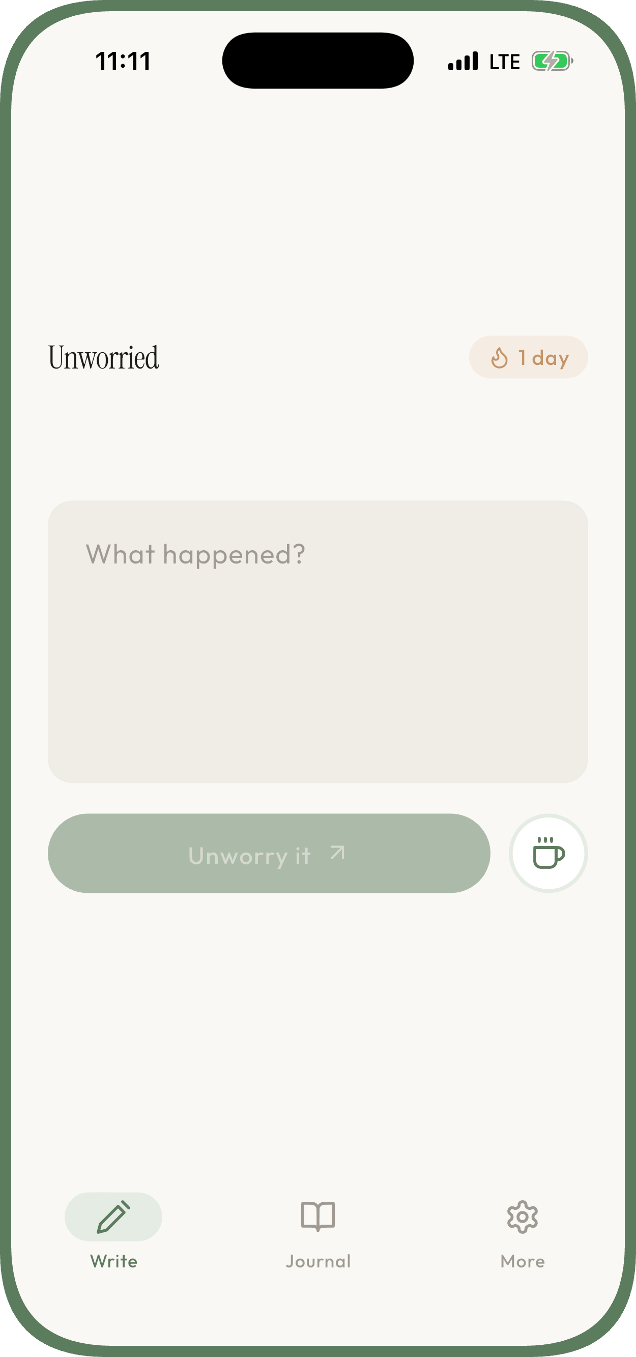 Unworried write screen