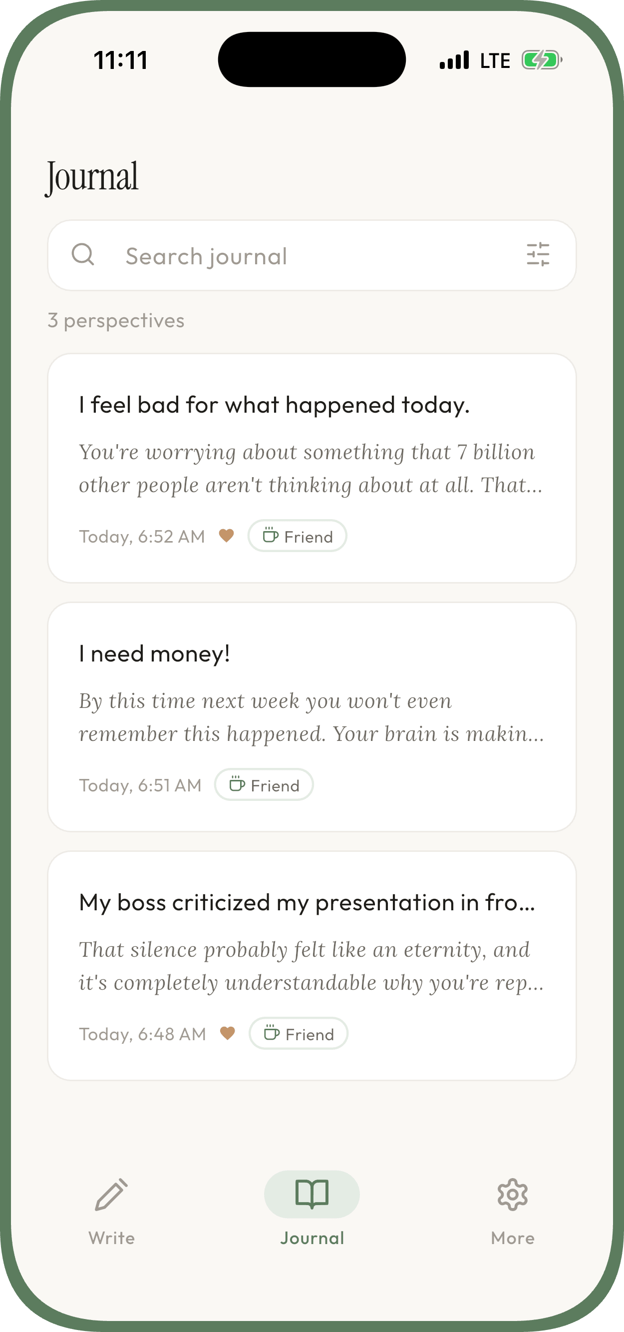 Unworried journal screen