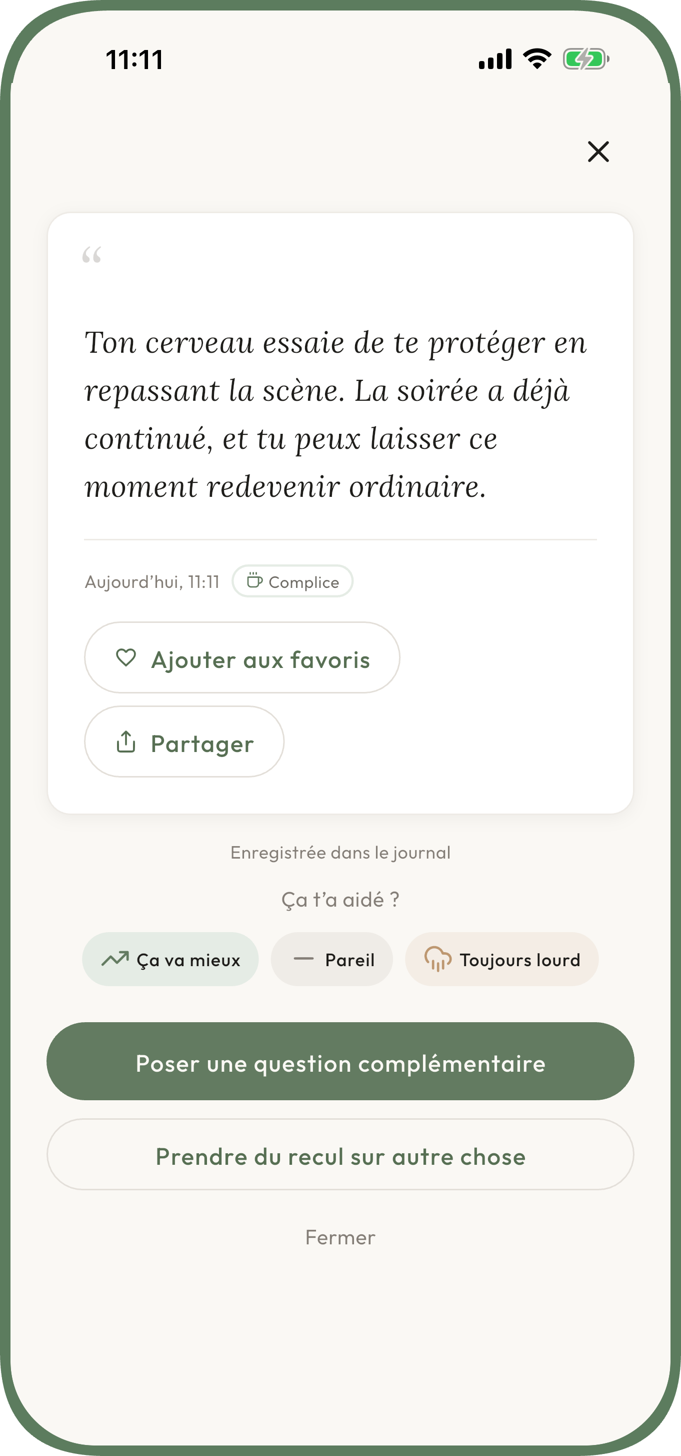 Écran Unworried pour écrire une inquiétude et recevoir un point de vue apaisant — anxiété — Trouve un autre point de vue