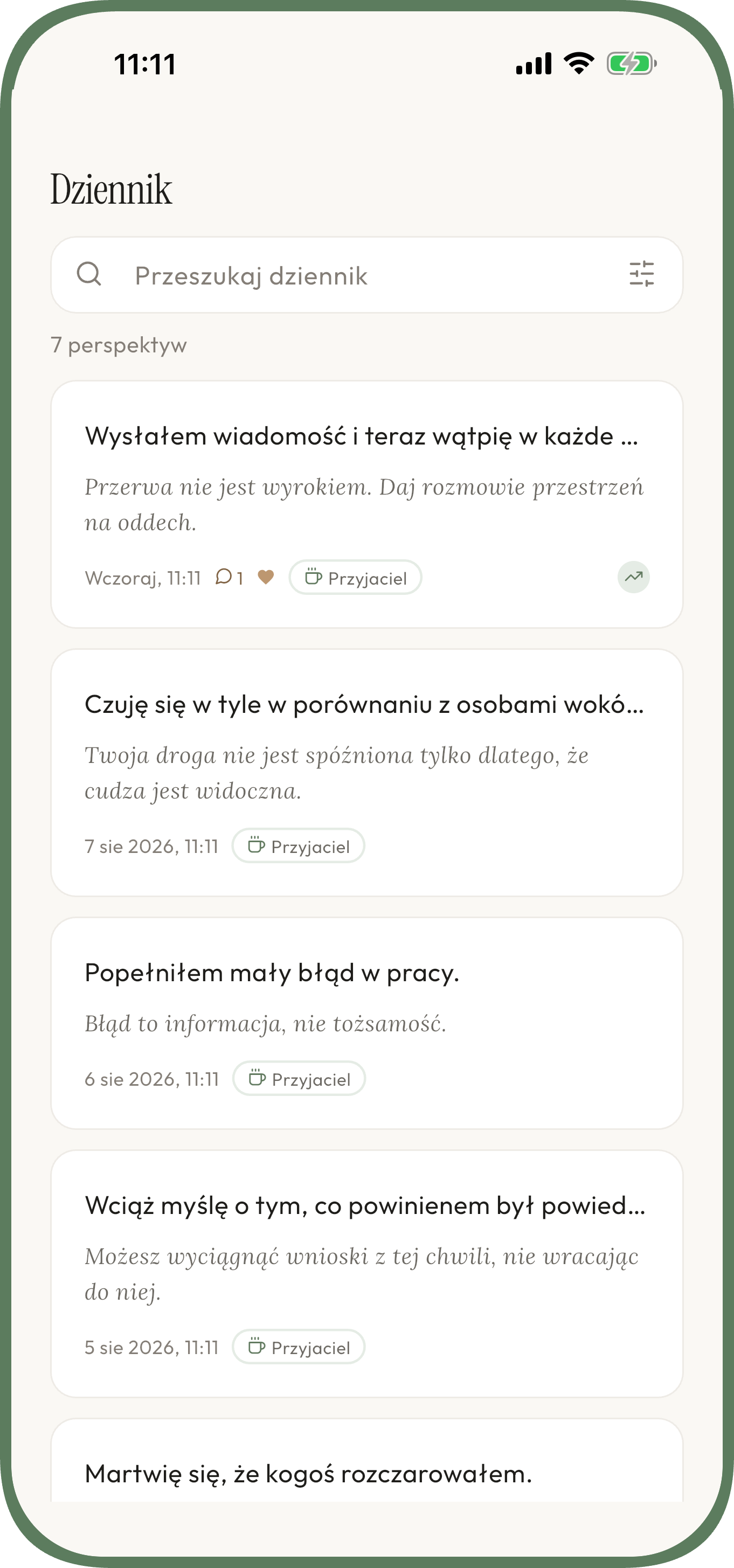 Ekran Unworried do opisania zmartwienia i otrzymania spokojnej perspektywy — lęk — Zbuduj ten nawyk