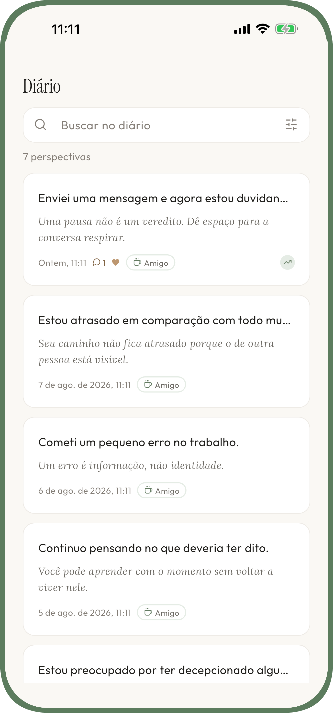 Tela do Unworried para escrever uma preocupação e receber uma perspectiva calma — ansiedade — Treine esse hábito