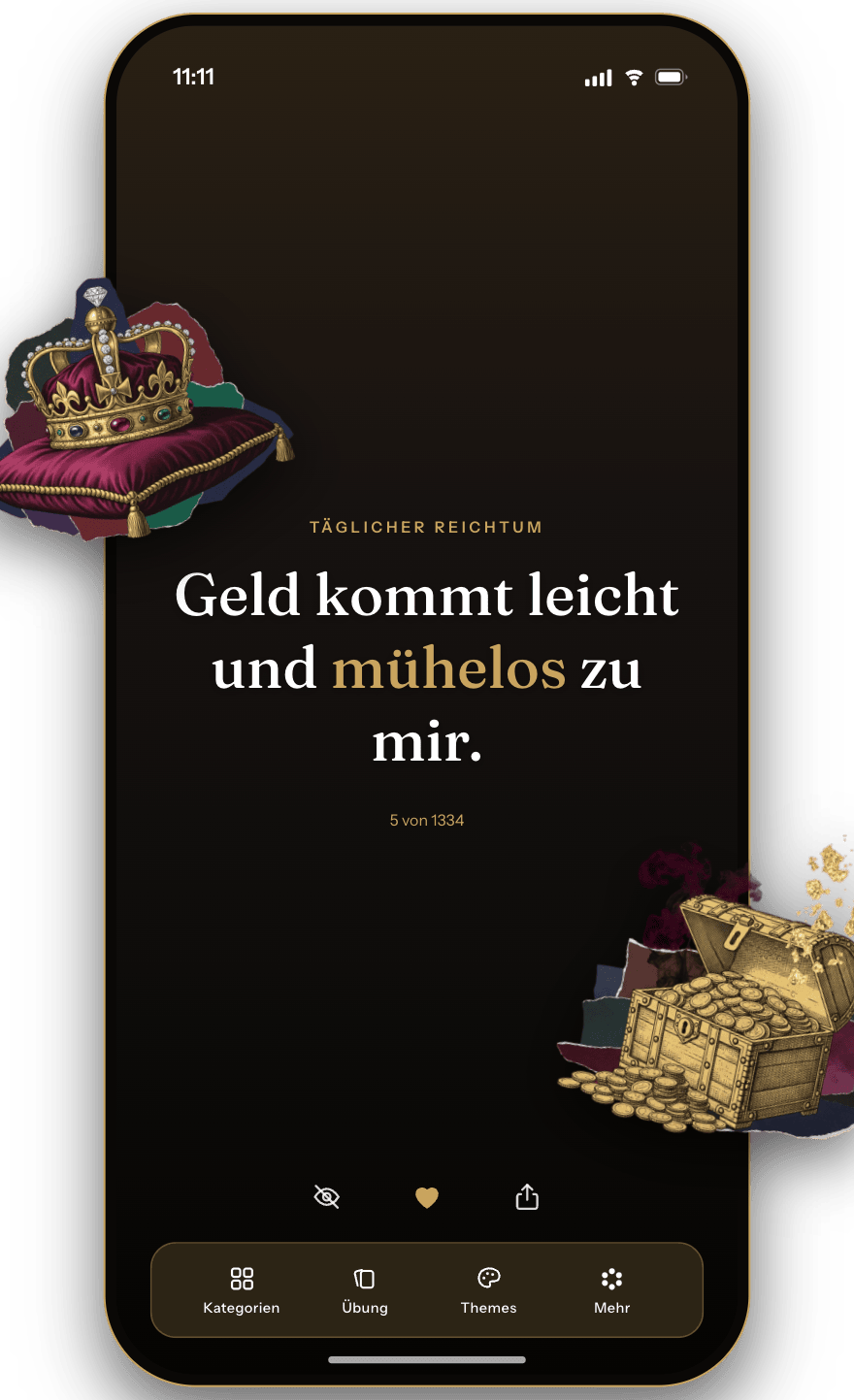 Das tägliche Affirmations-Deck von Wealthy auf dem iPhone