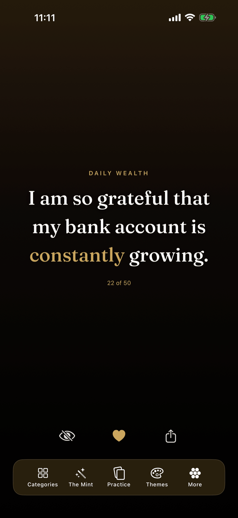 The Wealthy daily affirmation deck on iPhone