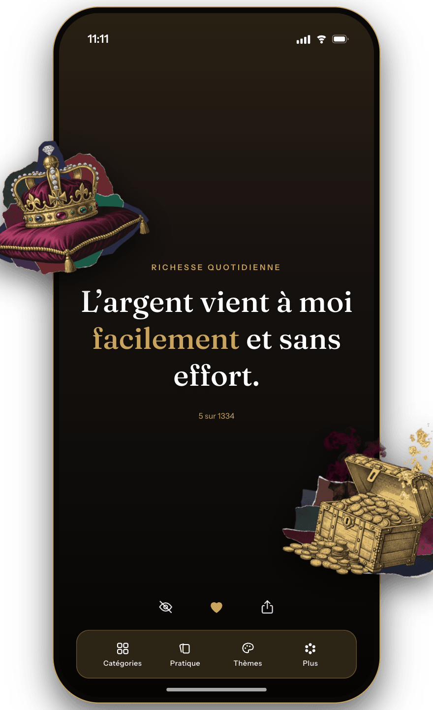 Le deck d’affirmations quotidiennes de Wealthy sur iPhone
