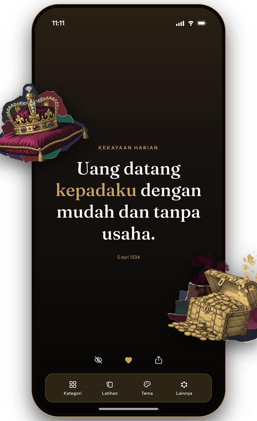 Dek afirmasi harian Wealthy di iPhone