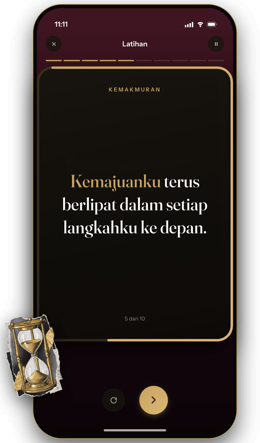 Sesi latihan berwaktu yang mengulang satu afirmasi di Wealthy