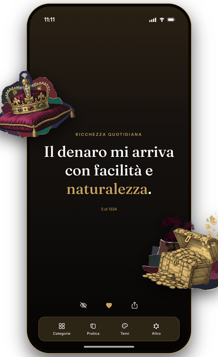 Il mazzo di affermazioni quotidiane di Wealthy su iPhone