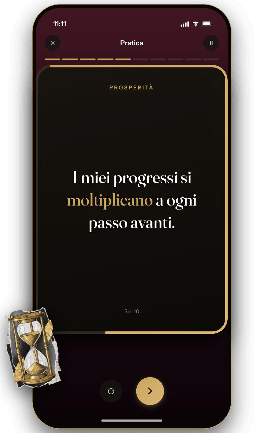Una sessione di pratica a tempo che ripete un’affermazione in Wealthy