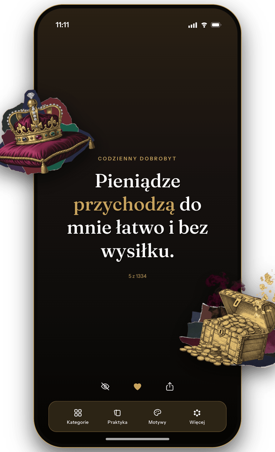 Codzienna talia afirmacji Wealthy na iPhonie