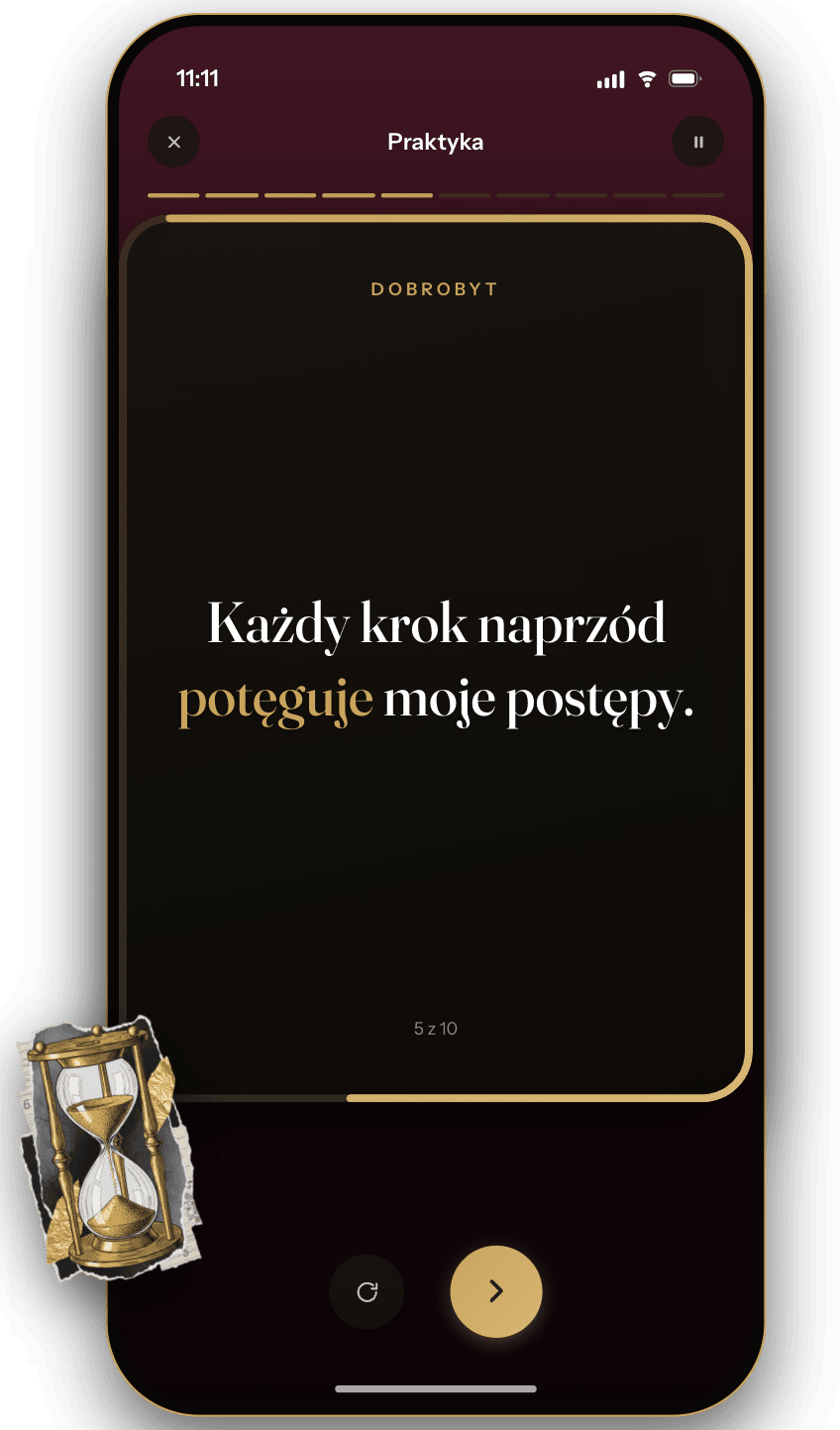 Sesja praktyki z minutnikiem powtarzająca jedną afirmację w Wealthy