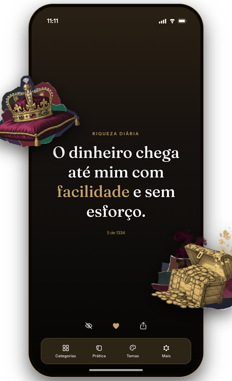 O baralho diário de afirmações do Wealthy no iPhone