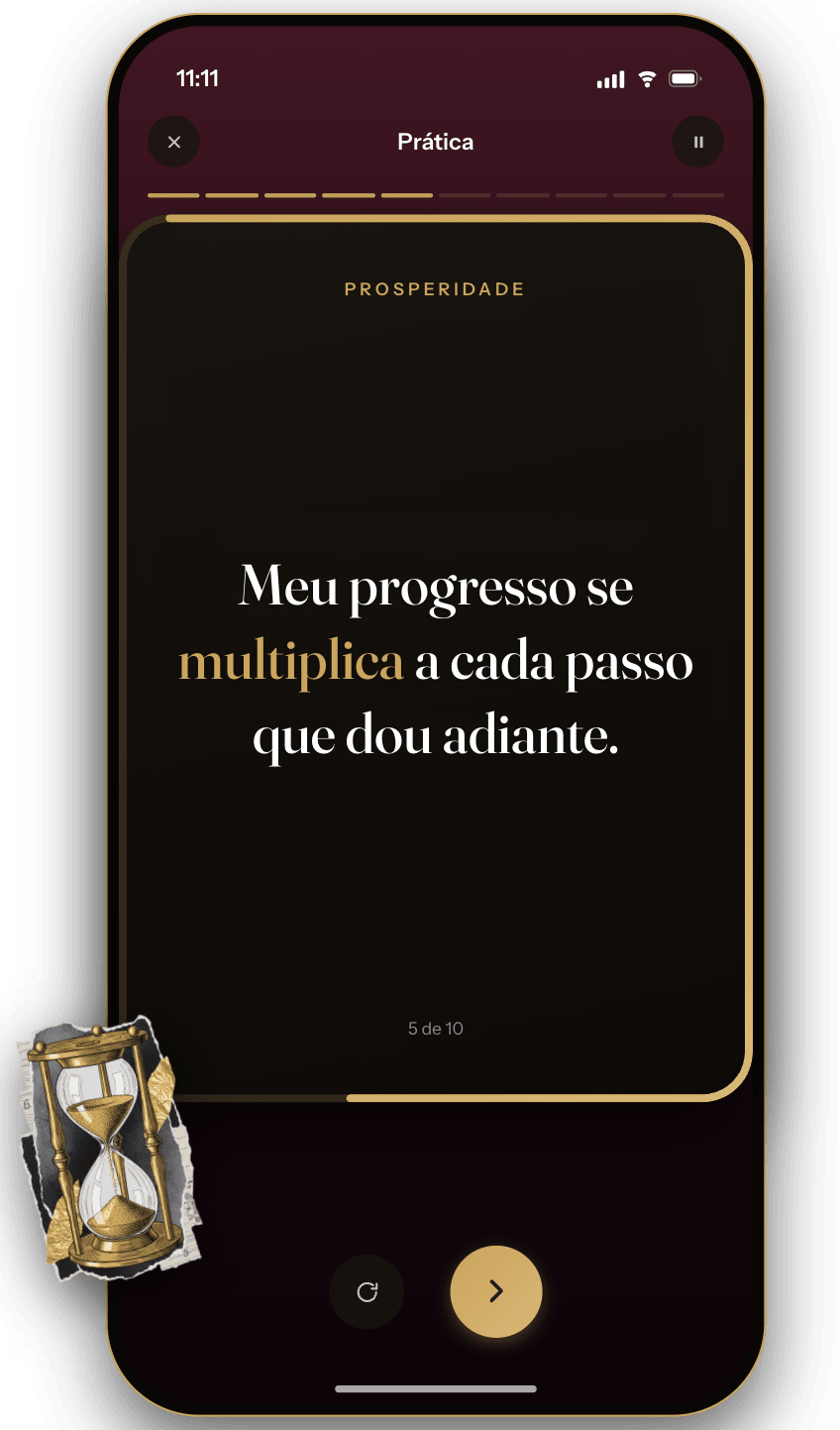 Uma sessão de prática cronometrada repetindo uma afirmação no Wealthy
